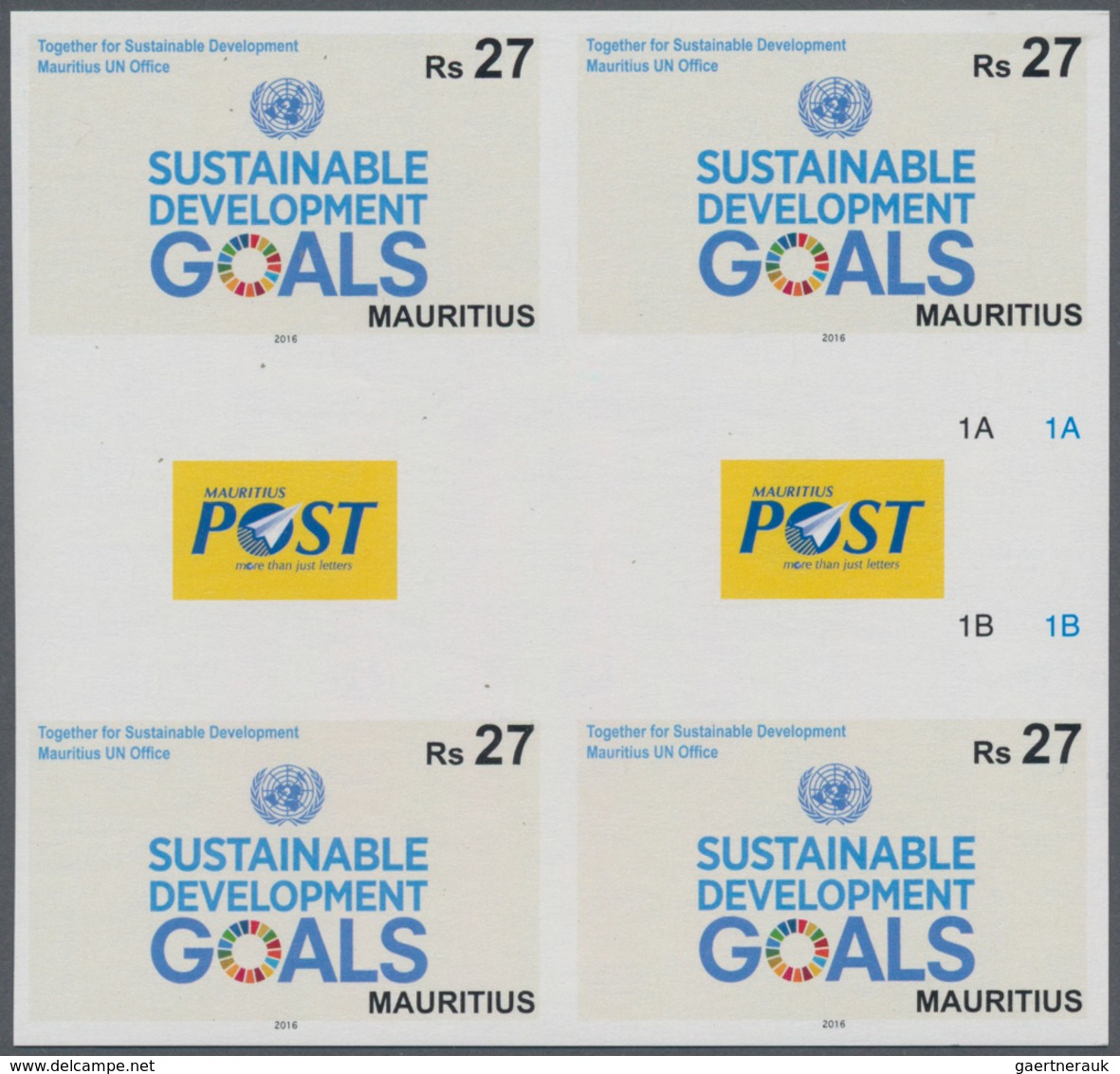 Mauritius: 2016, UN Office Mauritius 'Sustainable Development Goals' 27r. In An IMPERFORATE Gutter B - Mauritius (...-1967)