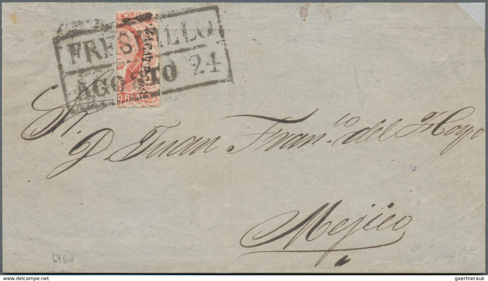 Mexiko: 1856, Vertical Bisected 4 R. With Black Surcharge Zacatecas As Single Franking On Great Part - Mexico
