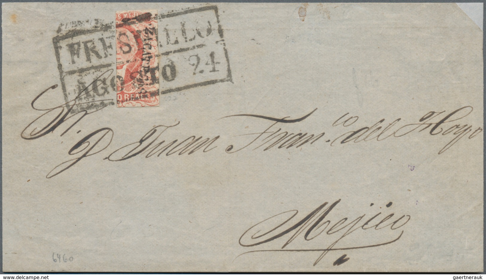 Mexiko: 1856, Vertical Bisected 4 R. With Black Surcharge Zacatecas As Single Franking On Great Part - Mexiko