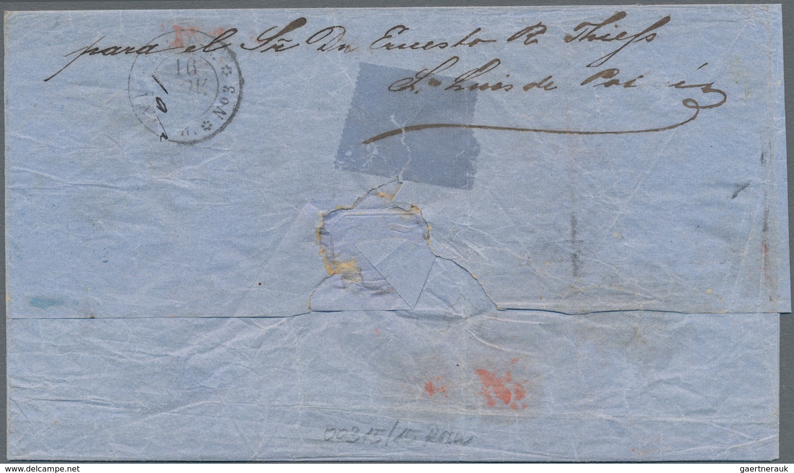 Mexiko: 1867 Incoming Mail: Stampless Folded Envelope (few Crincles) With Tax-cancel "4" And M/s "16 - Mexiko