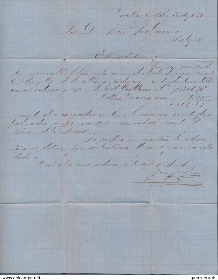 Mexiko: 1871, Letter With Content From Santa Cruz To Palapa, Revalued Franking Minimally Blemished - Mexiko