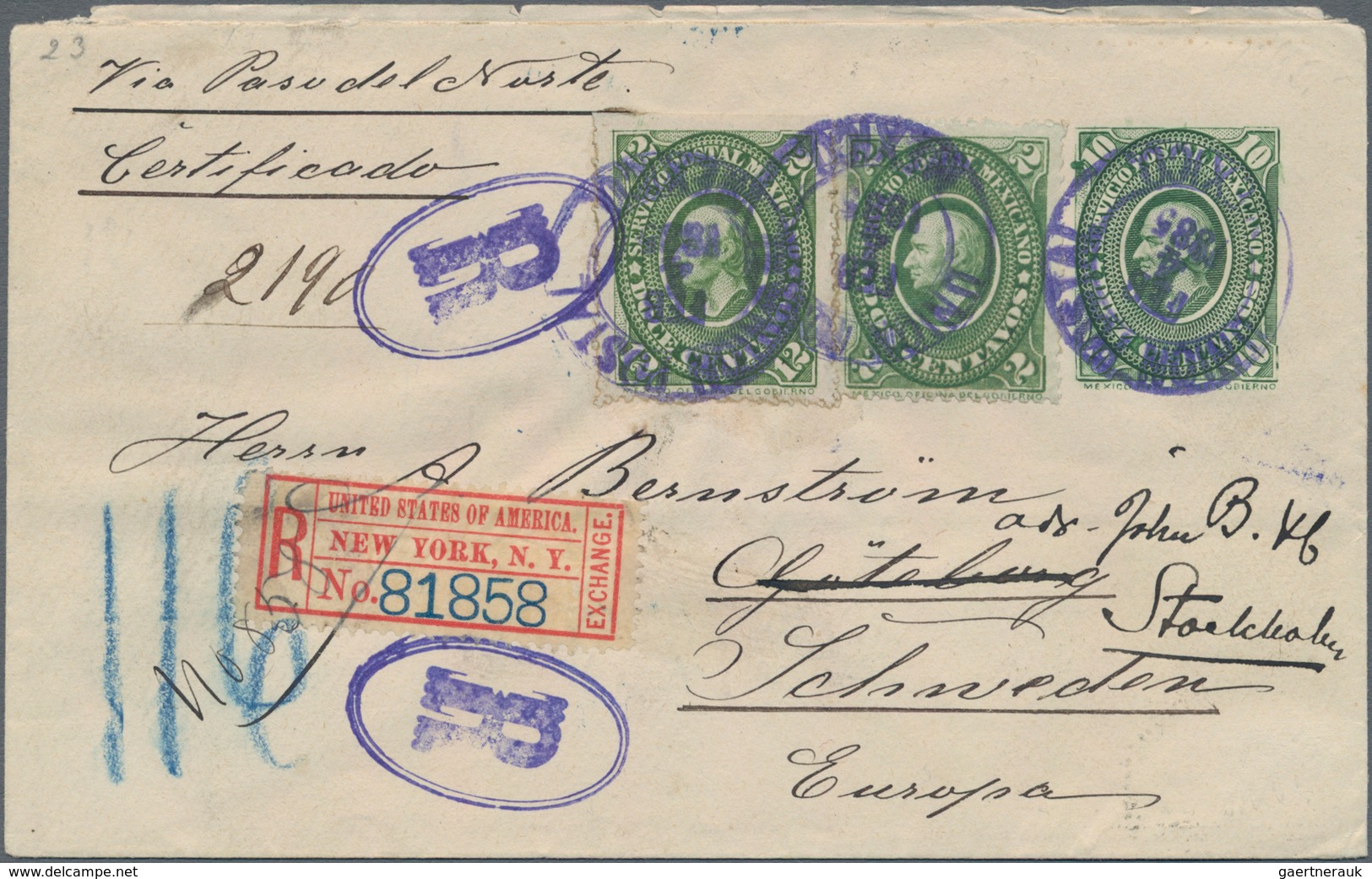 Mexiko - Ganzsachen: 1885, Commercially Used Uprated Postal Stationery Envelope 10 Centavos Green Hi - Mexico