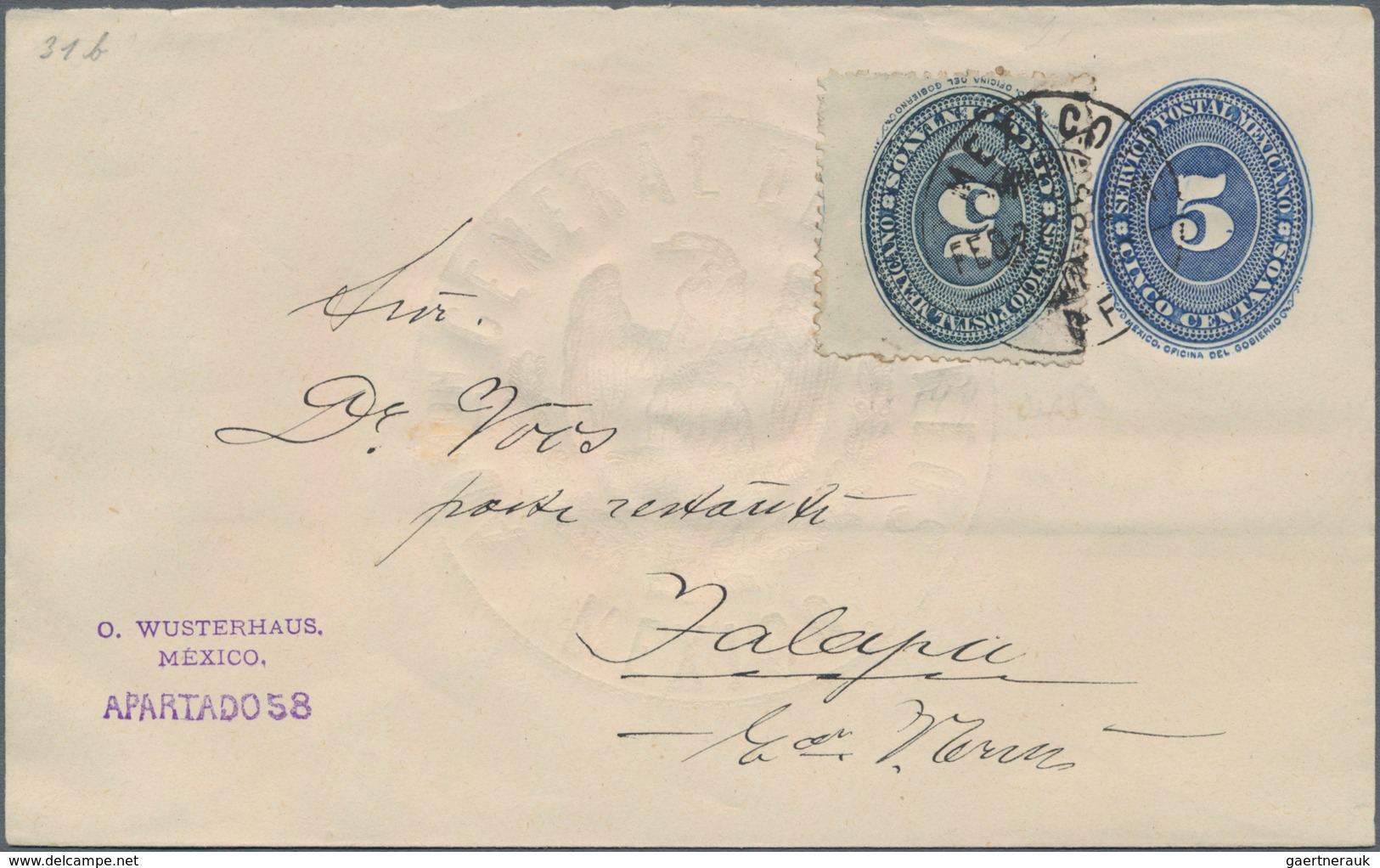Mexiko - Ganzsachen: 1890/95, four commercially used postal stationery envelopes, 10 centavos carmin