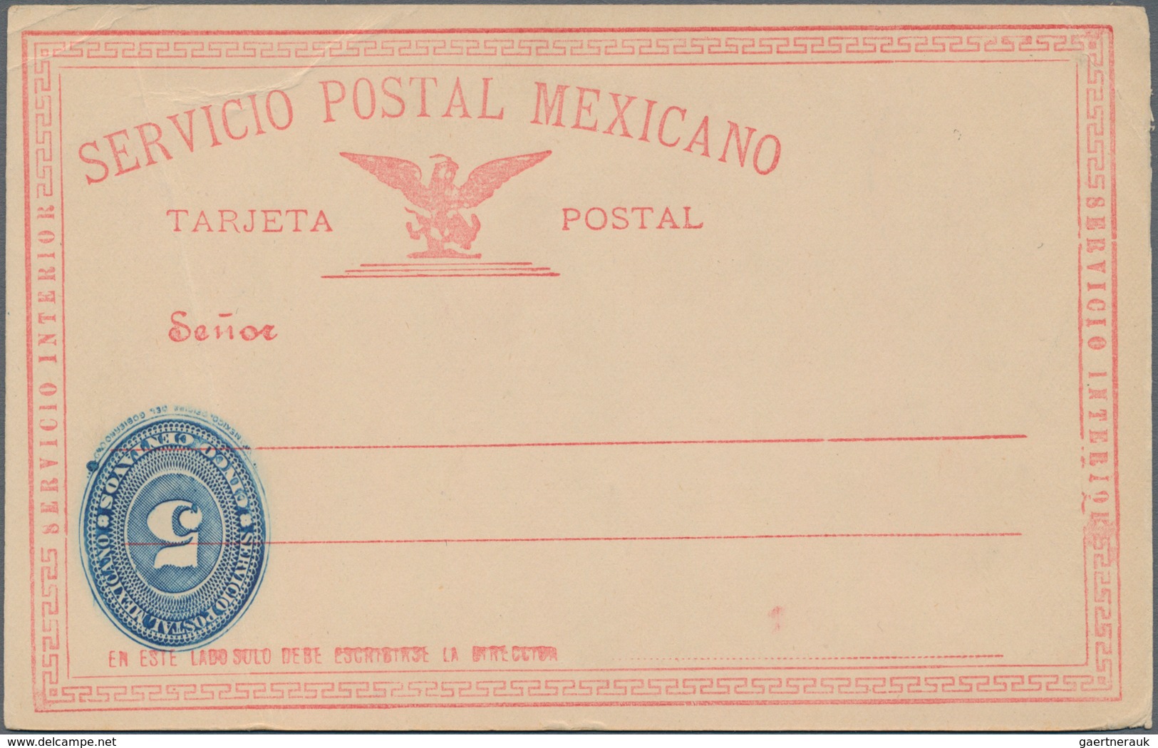 Mexiko - Ganzsachen: 1891, Unused Postal Stationery Card 5 Centavos Blue On Cream With Plain Letters - Mexico