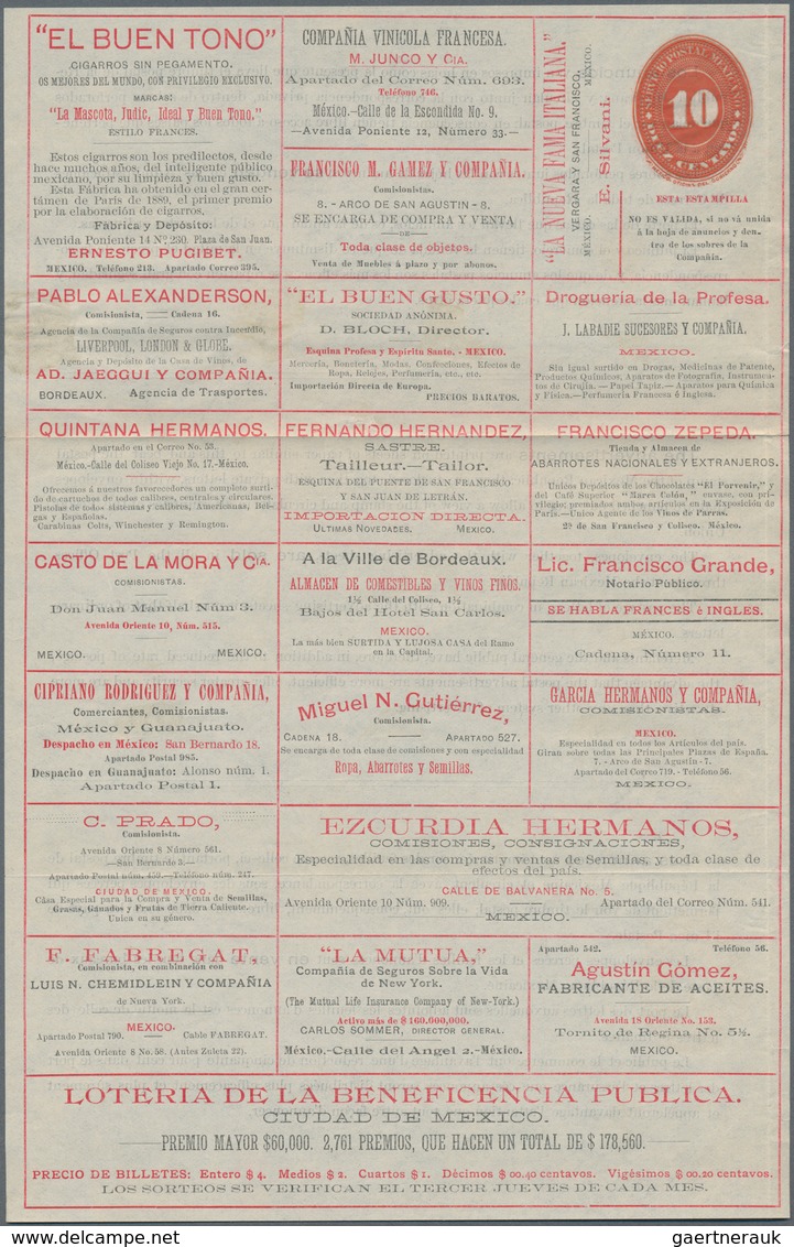 Mexiko - Ganzsachen: 1892, Numeral 10c. Embossed Oval On Printed Lettersheet With Advertisment For D - Mexico