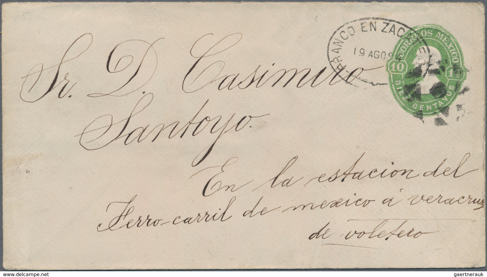 Mexiko - Ganzsachen: 1894, Commercially Used Postal Stationery Envelope 10 Centavos Green Miguel Hid - Mexico