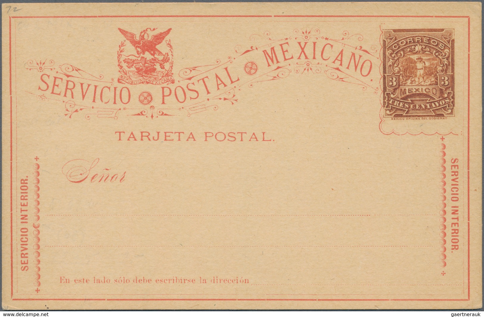 Mexiko - Ganzsachen: 1895, Unused Postal Stationery Card Three Centavos Brown Postman On Yellowish, - Mexico