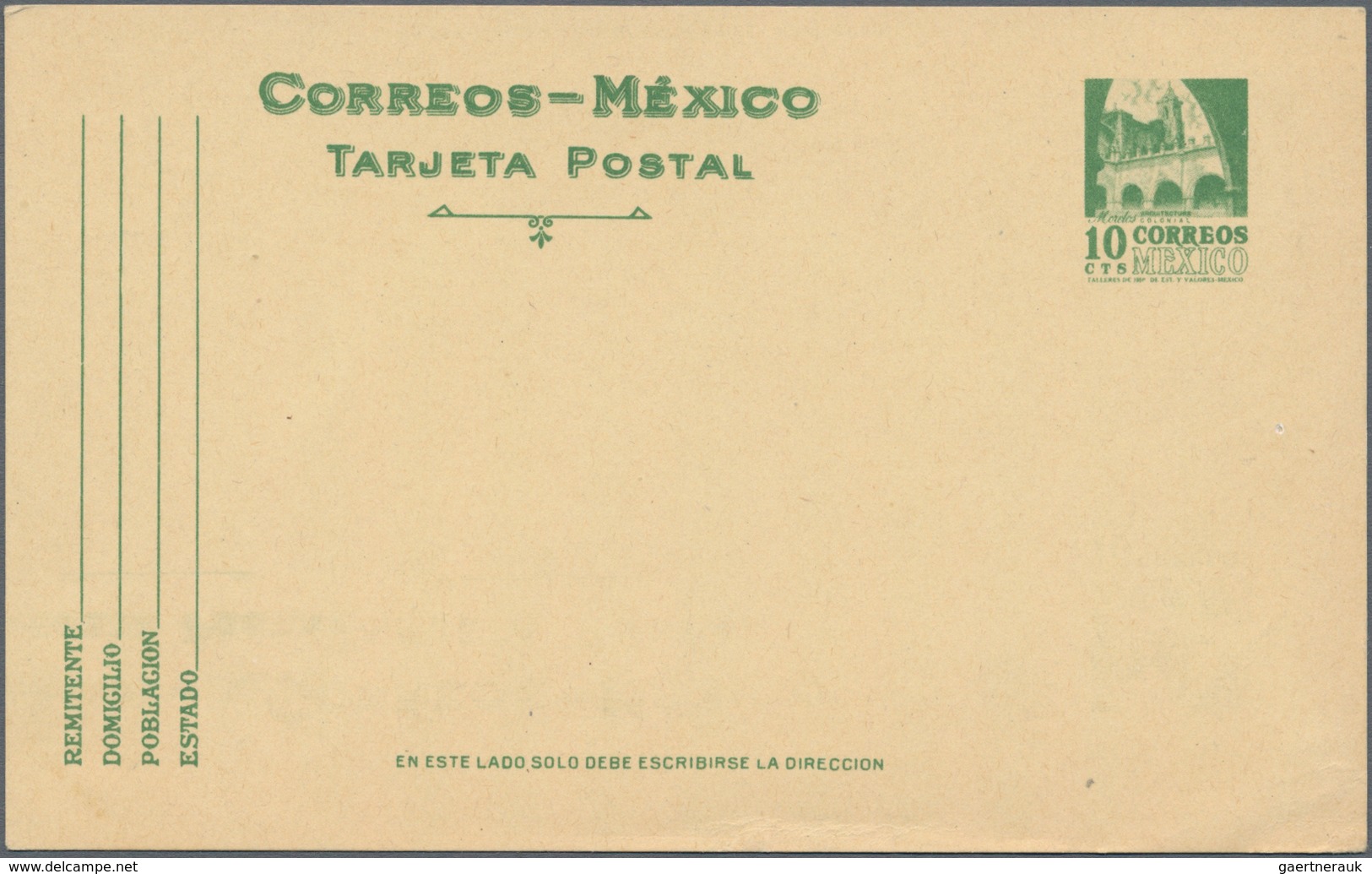 Mexiko - Ganzsachen: 1951, Unused Postal Stationery Card 10 Cts Green Colonial Architecture Of Morel - Mexico