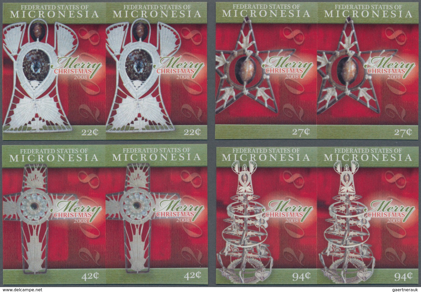 Mikronesien: 2008, Christmas (Christmas Tree Decorations) Complete Set Of Four In Horizontal IMPERFO - Micronesia