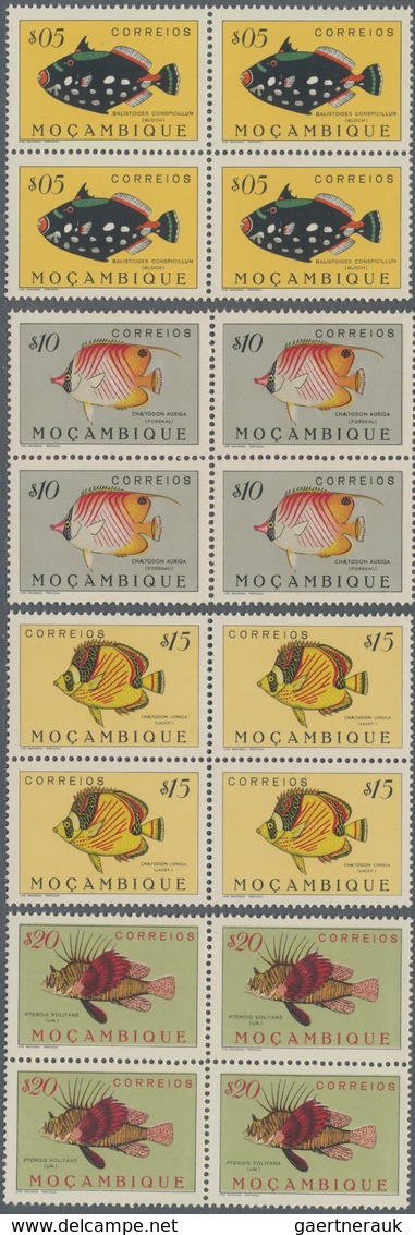 Mocambique: 1951, Fishes, 24 Values Complete Mint Never Hinged, Many In Blocks Of Four. Rare Set! Mi - Mozambique