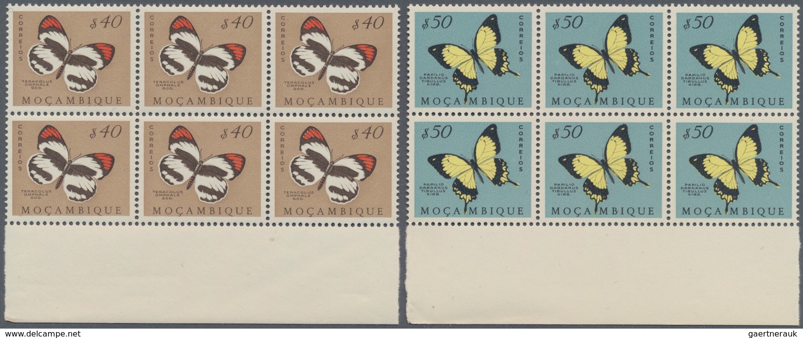Mocambique: 1953, Butterflies, 20 Values In Blocks Of Six Mint Never Hinged. Rare Set! Michel Catalo - Mozambique