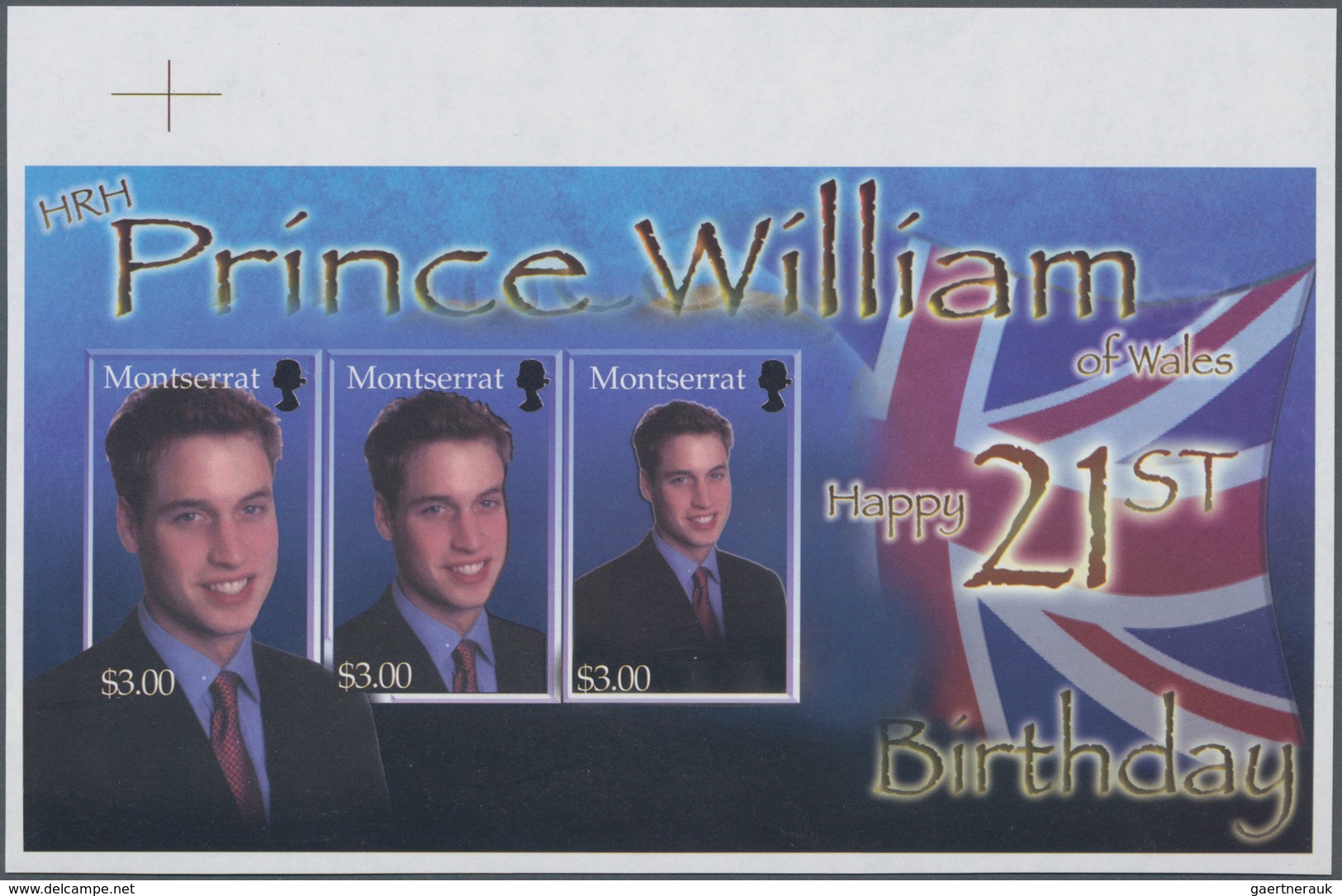 Montserrat: 2003, 21st Birthday Of Prince William Complete Set Of Three In An IMPERFORATE Sheetlet W - Sonstige & Ohne Zuordnung