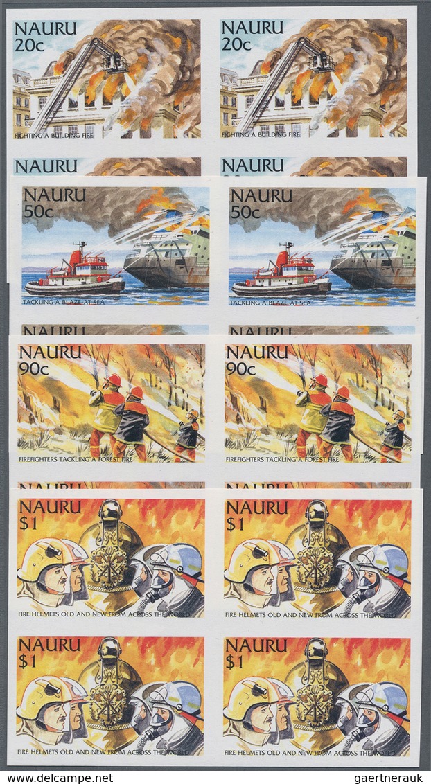 Nauru: 2002, International Firefighters Part Set Of Four 20c. To $1 In IMPERFORATE Blocks Of Four, M - Nauru