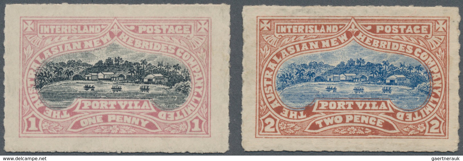 Neue Hebriden: 1897, 1 P. Rose/black And 2 P. Brown/blue, Postage Stamps For The Inter-island Traffi - Other & Unclassified
