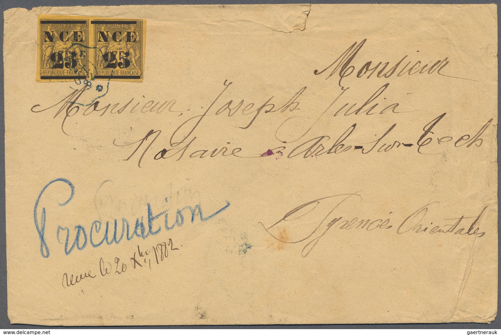 Neukaledonien: 1882. Envelope (creased, Small Tears At Top And Right) Addressed To France Bearing Ne - Covers & Documents