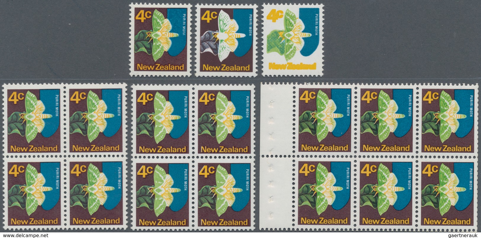 Neuseeland: 1970, Definitive Issue 4c. Butterfly (Puriri Moth, Charagia Virescens) Group With 17 Sta - Brieven En Documenten