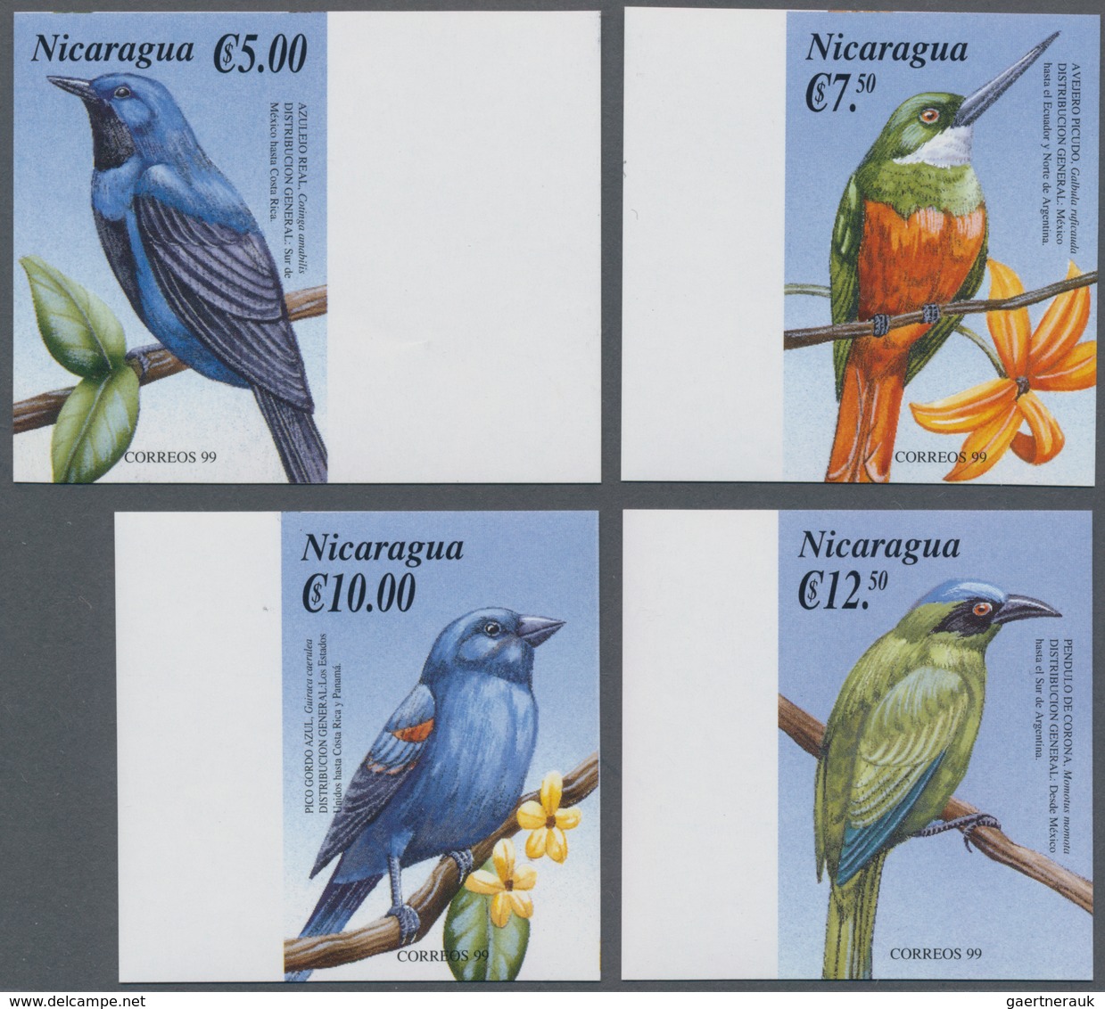 Nicaragua: 2000, Birds Of America Complete IMPERFORATE Set Of Four From Left Or Right Margins, Mint - Nicaragua