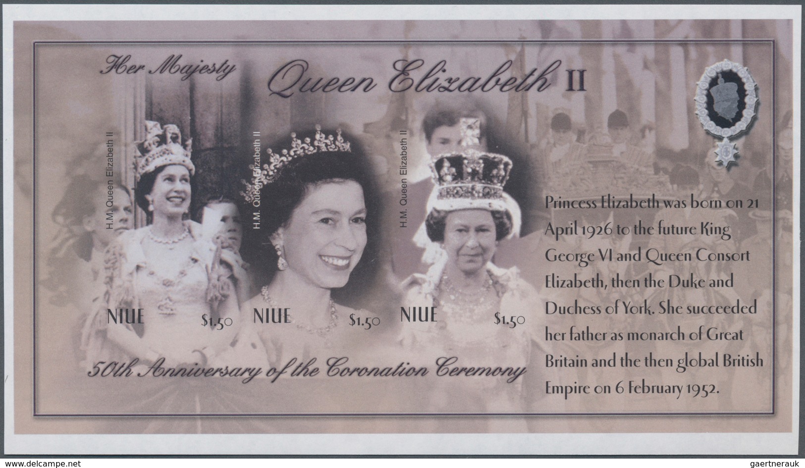 Niue: 2003, 50th Anniversary Of The Coronation Ceremony Of QEII Complete Set Of Three In An IMPERFOR - Niue
