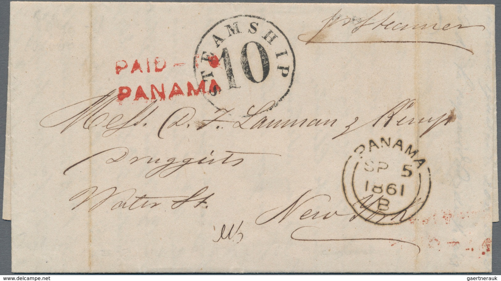 Panama: 1861: Double-liner "PAID-TO/PANAMA" In Red And "PANAMA/SP 5/1861/B" Transit C.d.s. On Entire - Panama