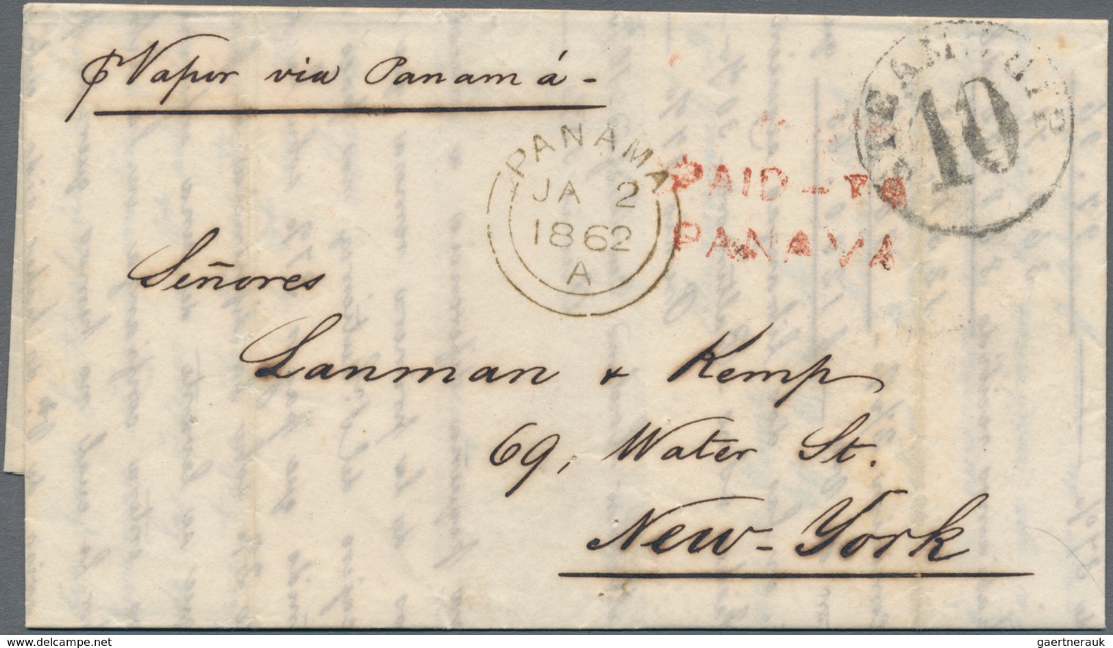 Panama: 1862: "PAID-TO/PANAMA" Two-liner In RED And "PANAMA/JA 2/1862/A" Transit C.d.s. On Entire Le - Panama