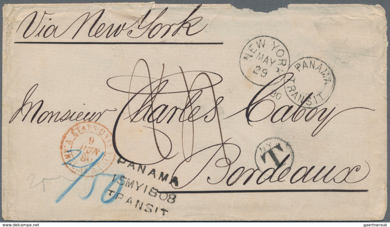 Panama: 1880 Duplex Datestamp "NEW YORK/MAY/29"-80-"PANAMA TRANSIT" Plus Three-liner "PANAMA/15 MY 1 - Panama