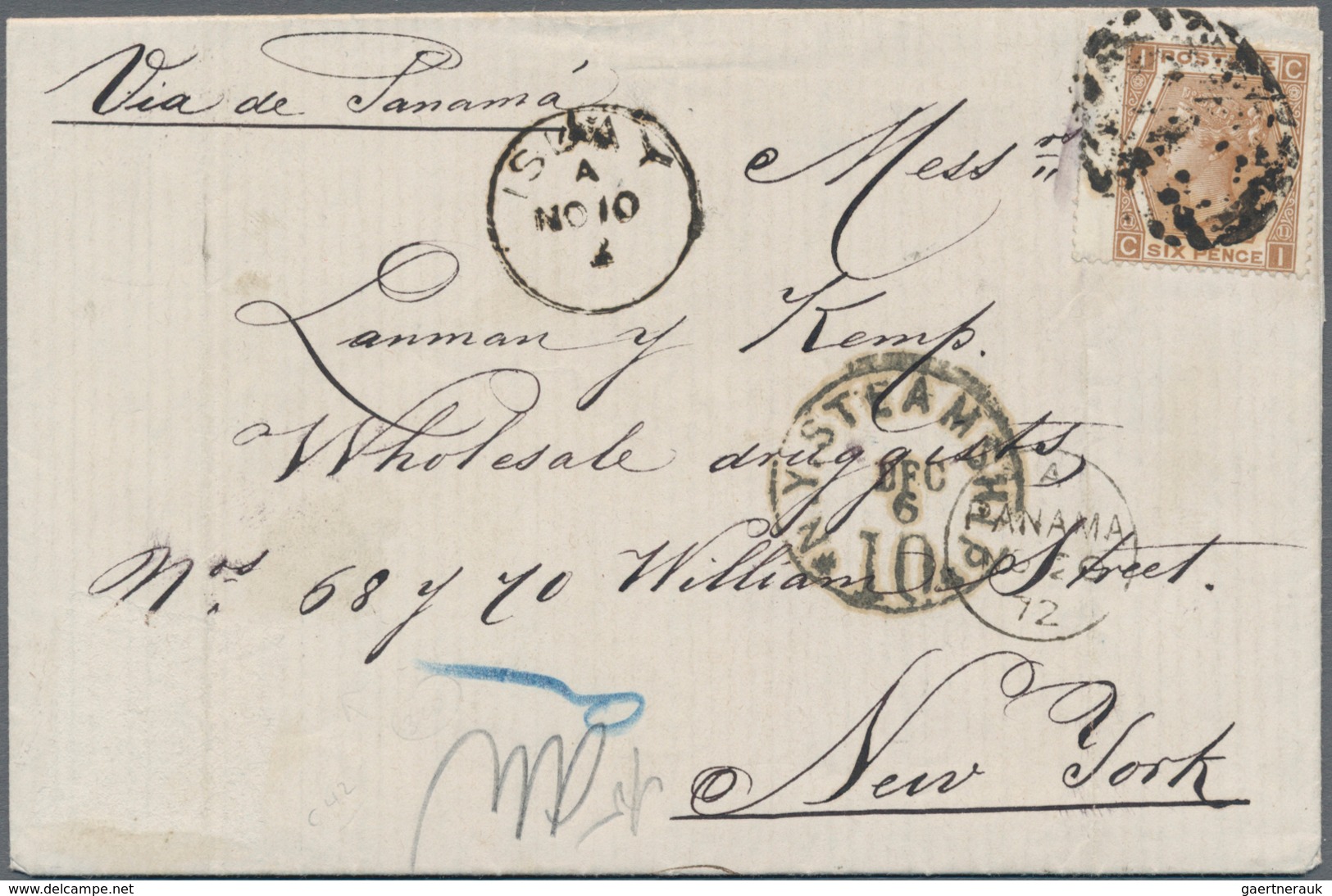 Peru: 1872, British QV 6 D. Brown With Barr Cancel And Beneath Cds "ISLAY A NO 10 72" On Folded Enve - Peru