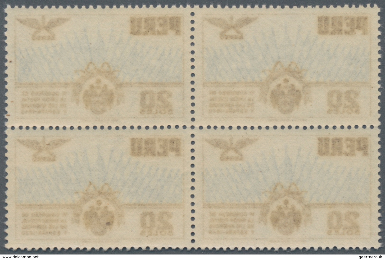 Peru: 1951, 75th Anniversary Of UPU Without Overprint, 5c.-20s., Complete Set Of Nine In Blocks Of F - Peru