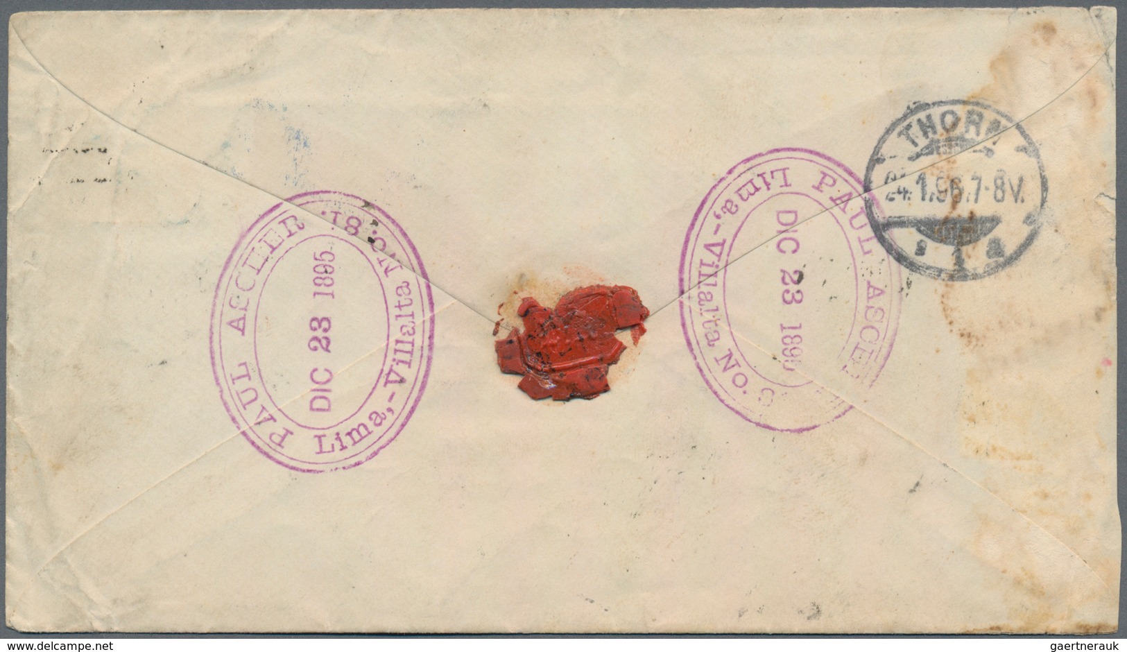 Peru - Ganzsachen: 1895, Uprated Stationery Envelope 20c. Lilac Used As Registered/Avis De Reception - Peru