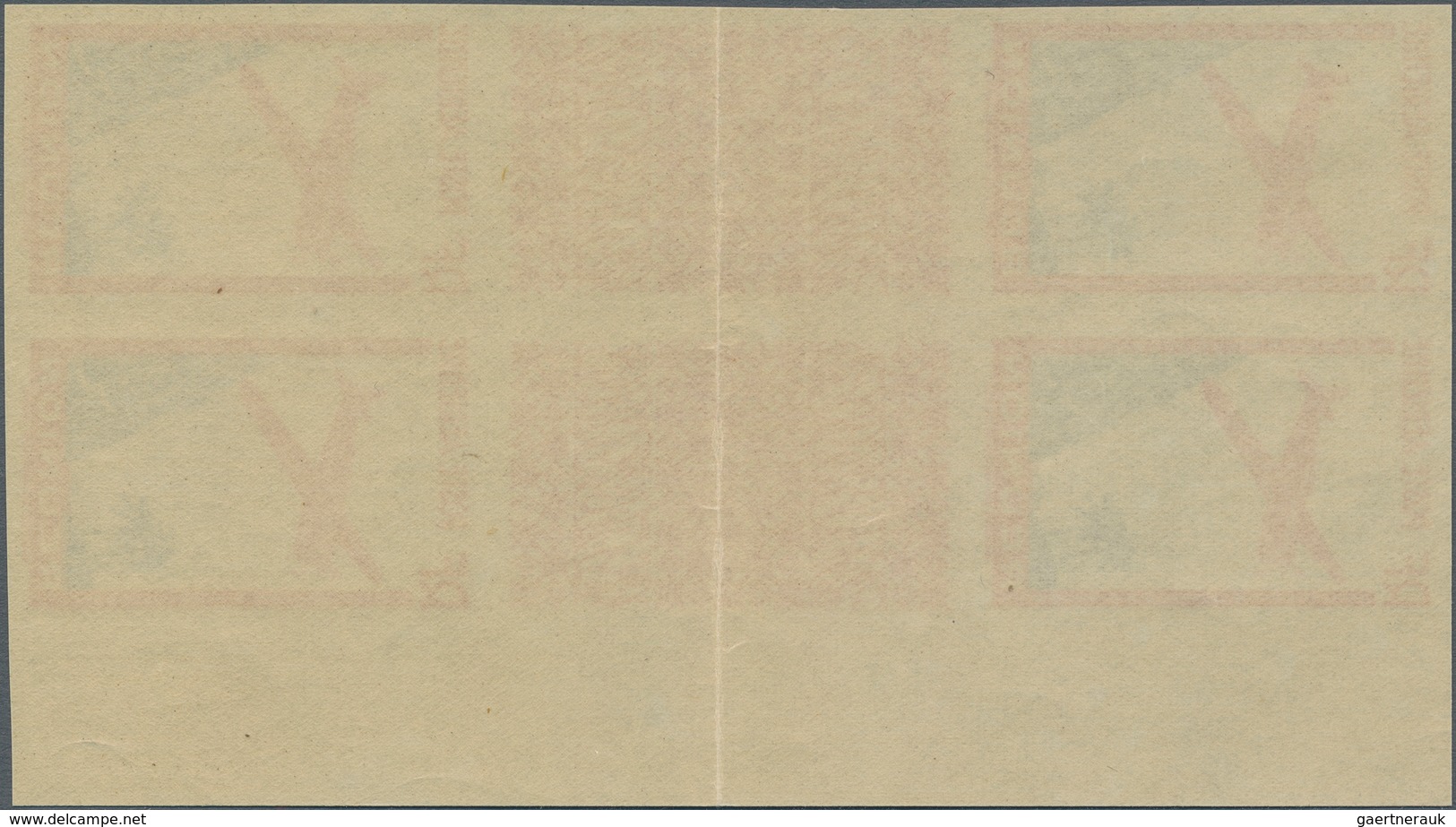Reunion: 1938, Airmails 9.65fr. Carmine/ultramarine, Left Marginal Imperforate Gutter Block Of Four - Covers & Documents