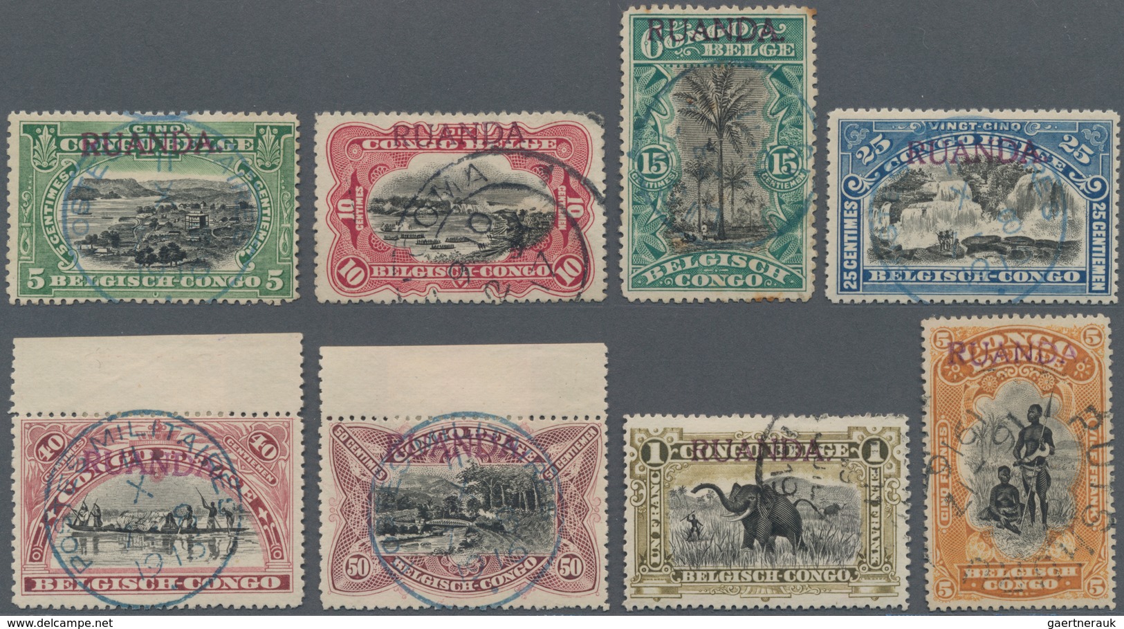 Ruanda-Urundi - Belgische Besetzung Deutsch-Ostafrika: 1916, "RUANDA", Violet Handstamps On Belgian - Used Stamps