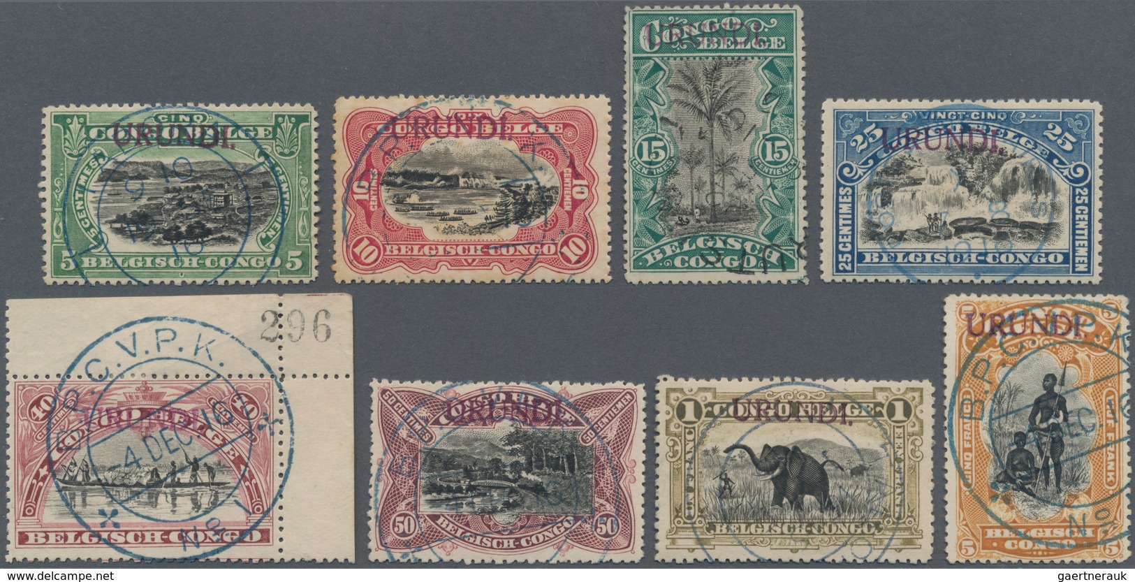 Ruanda-Urundi - Belgische Besetzung Deutsch-Ostafrika: 1916, "URUNDI", Violet Handstamps On Belgian - Used Stamps