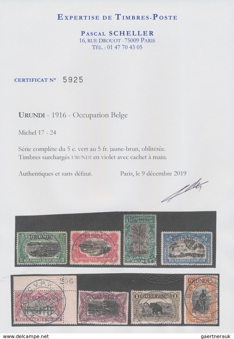 Ruanda-Urundi - Belgische Besetzung Deutsch-Ostafrika: 1916, "URUNDI", Violet Handstamps On Belgian - Used Stamps
