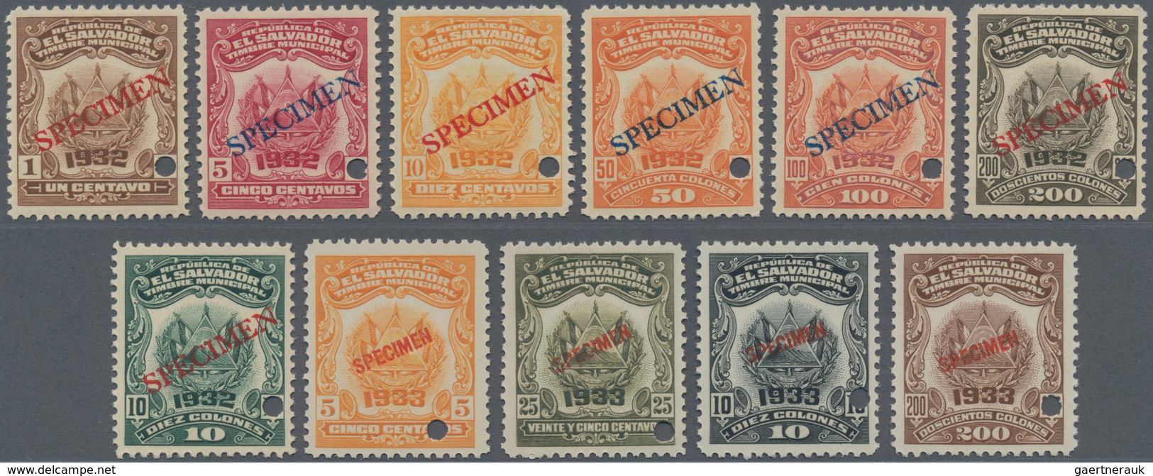 El Salvador: 1918/1933, 29 Different Revenue Stamps 'TIMBRE MUNICIPAL' With Many Different Year Over - El Salvador