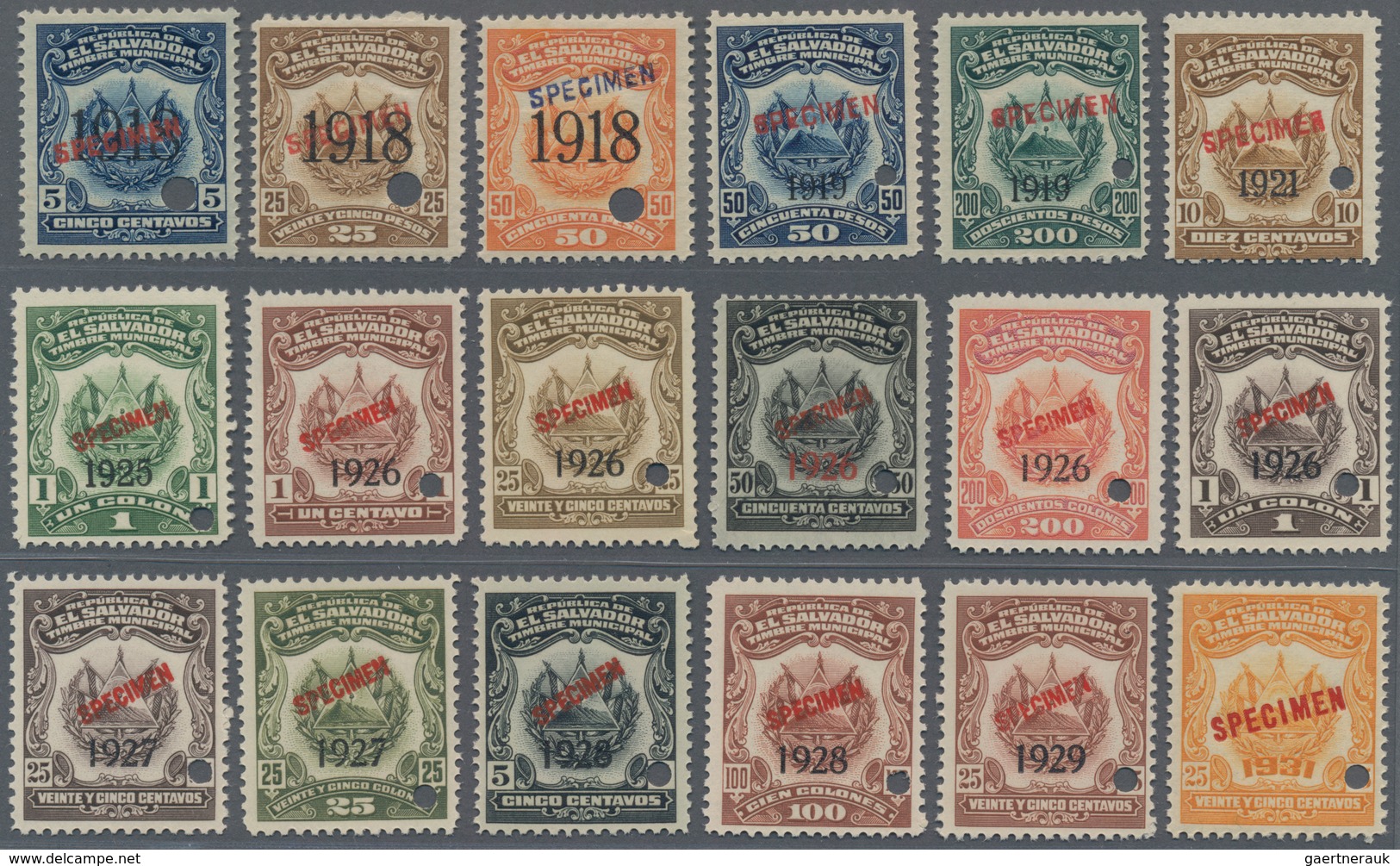 El Salvador: 1918/1933, 29 Different Revenue Stamps 'TIMBRE MUNICIPAL' With Many Different Year Over - El Salvador