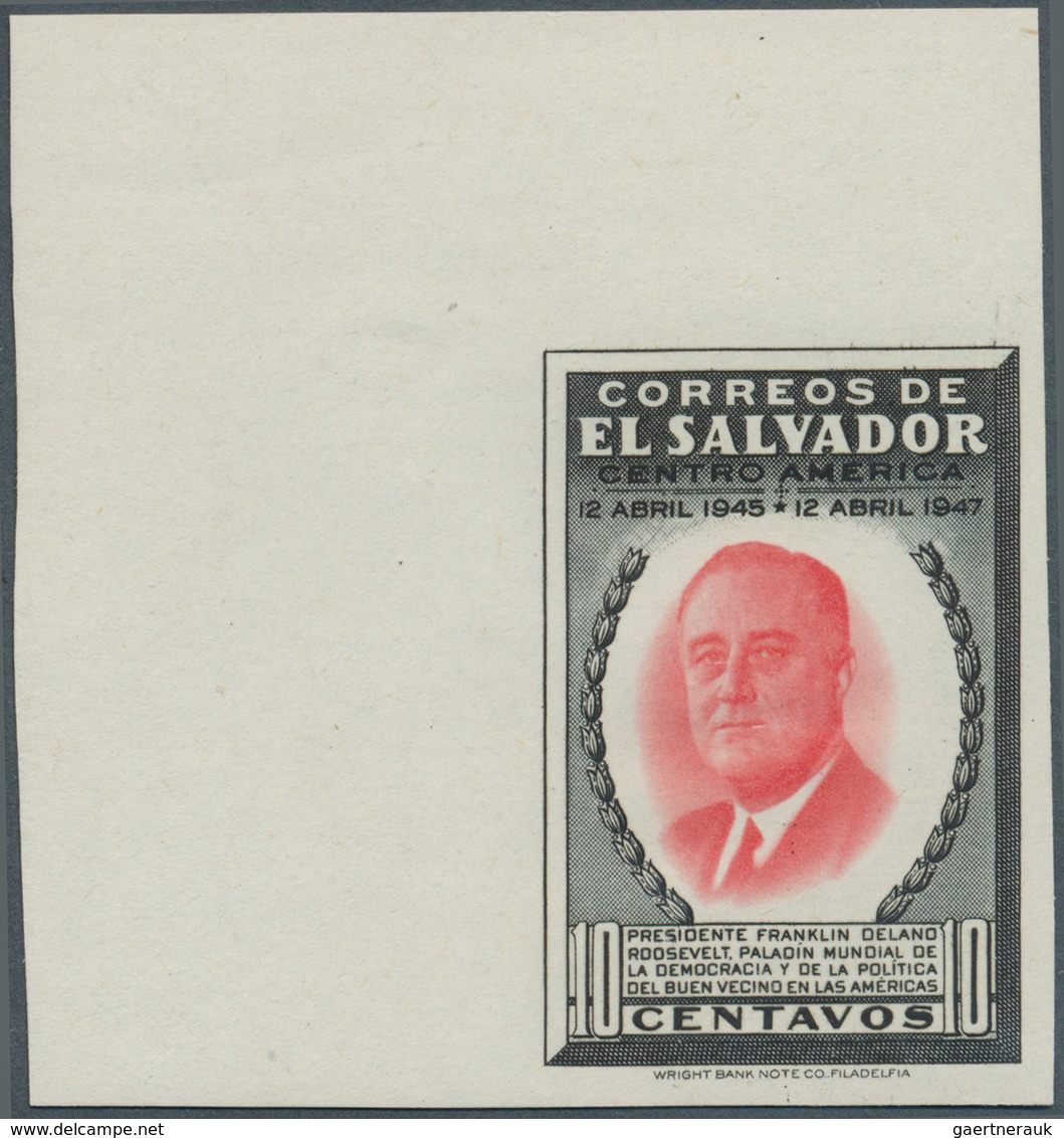 El Salvador: 1947, 3th Death Anniversary F.D.Roosevelt, 10c. Black/red, Not Issued Design, Imperfora - El Salvador