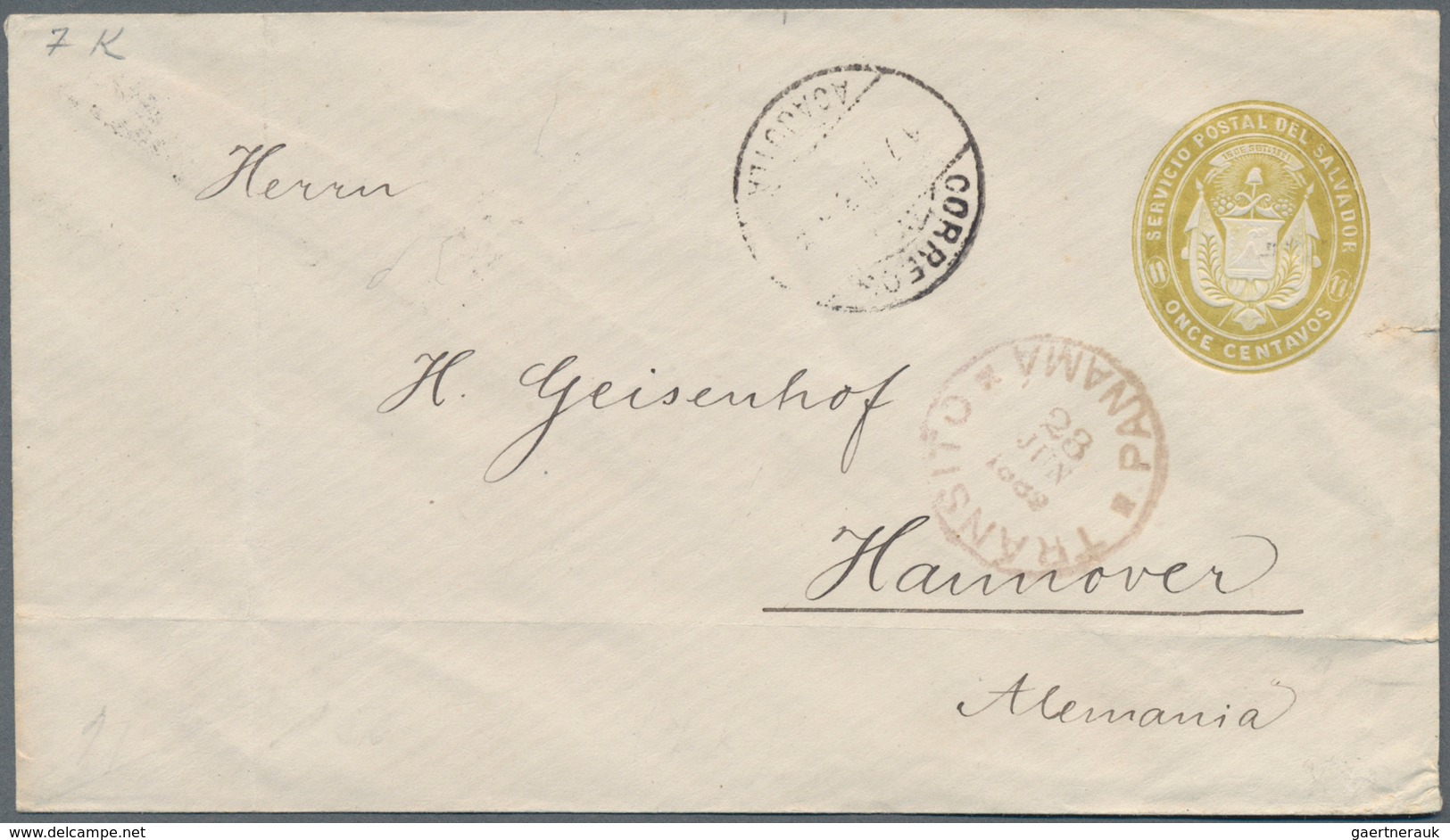 El Salvador - Ganzsachen: 1887, Stationery Envelope On Private Order: Coat Of Arms 11 C Greenish-yel - El Salvador