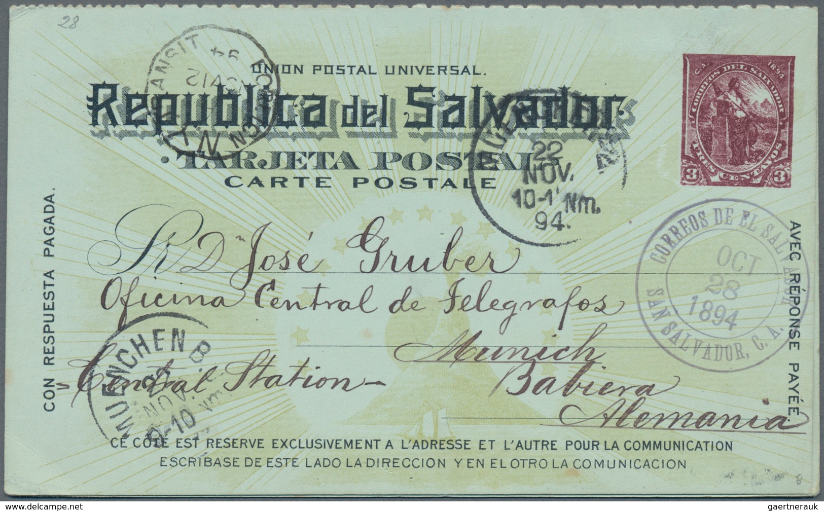 El Salvador - Ganzsachen: 1894, Two Stationery Double-cards: 2 C Uprated 1 C And 3 C Both Sent From - El Salvador