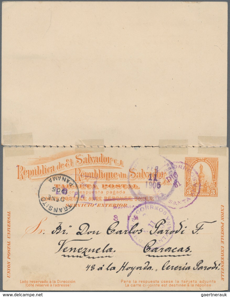 El Salvador - Ganzsachen: 1905, Stationery Double Card (separated), Question Card Used Commercially - El Salvador