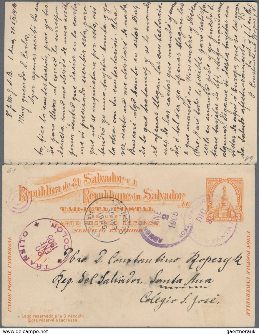 El Salvador - Ganzsachen: 1905, Stationery Double Card (separated), Question Card Used Commercially - El Salvador