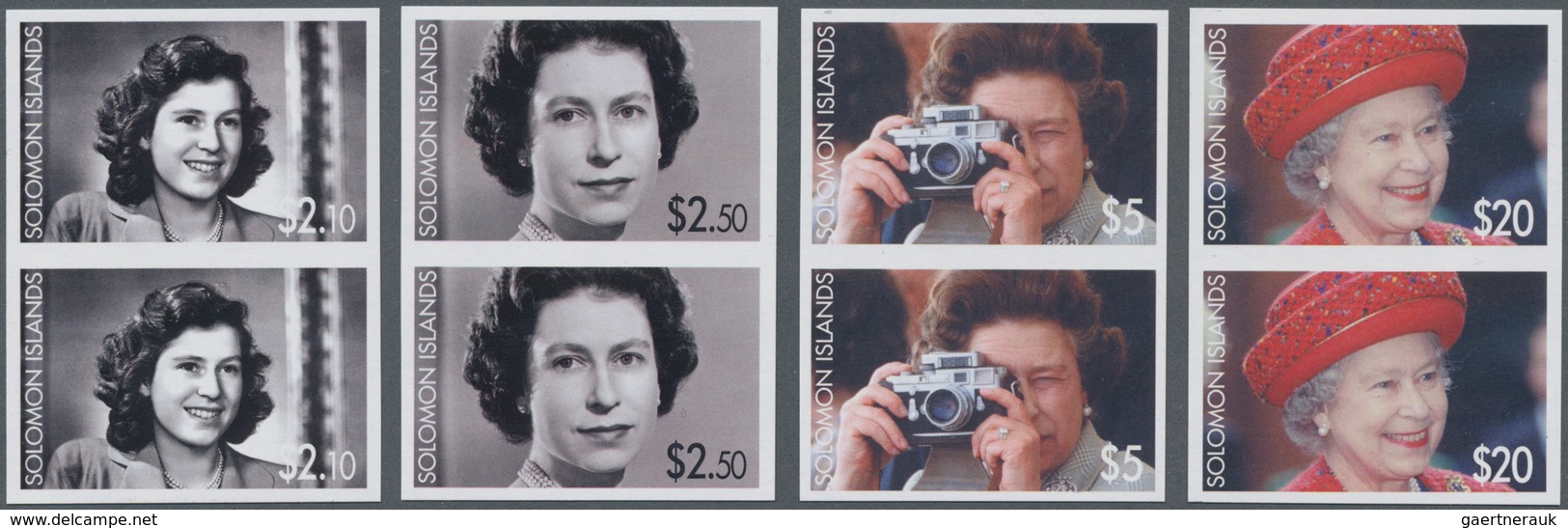 Salomoninseln: 2006, 80th Birthday Of QEII Complete Set Of Four In Vertical IMPERFORATE Pairs, Mint - British Solomon Islands (...-1978)