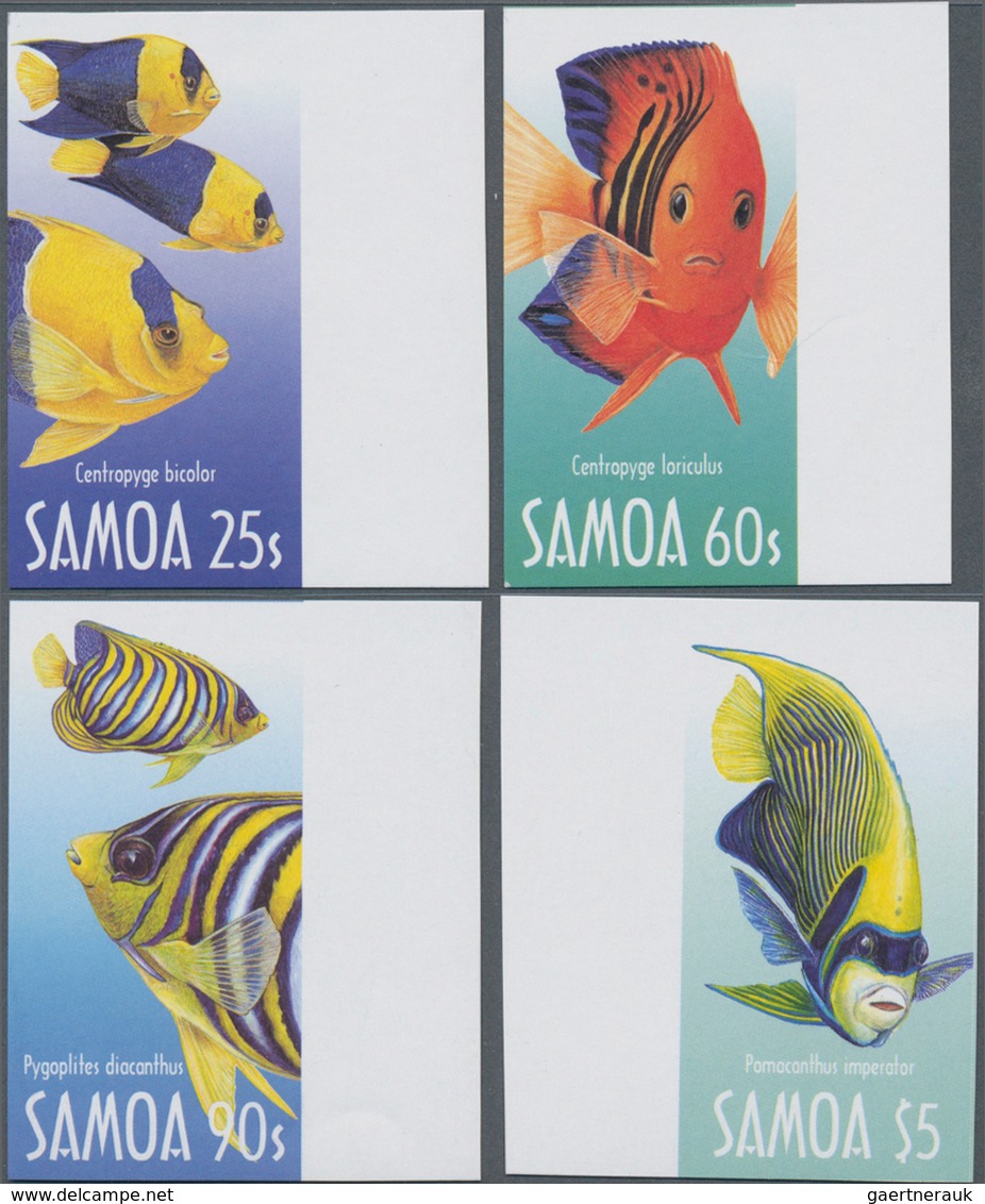 Samoa: 2003, Fishes Complete IMPERFORATE Set Of Four From Right Margins And The Imperf. Miniature Sh - Samoa