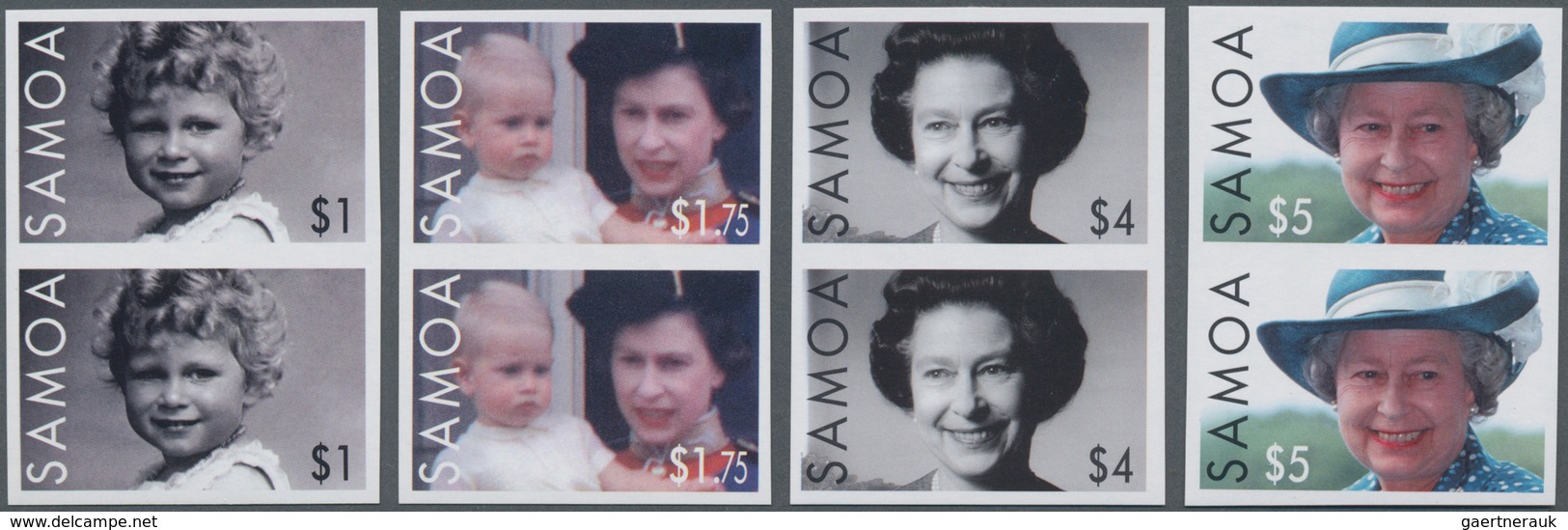 Samoa: 2006, 80th Birthday Of QEII Complete Set Of Four In Vertical IMPERFORATE Pairs, Mint Never Hi - Samoa