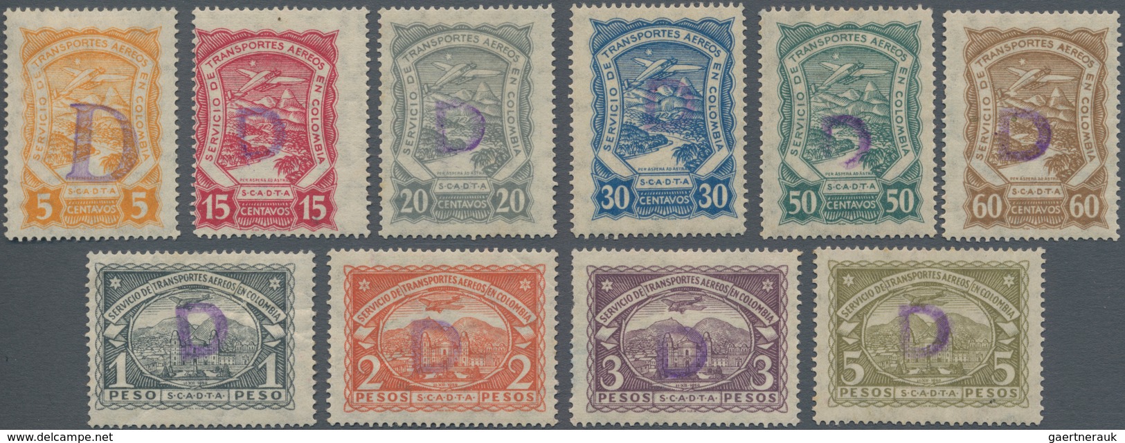 SCADTA - Länder-Aufdrucke: 1923, "D" Denmark, 5c. Large Overprint And 15c.-5p.+20c. Small Violett Ov - Airplanes