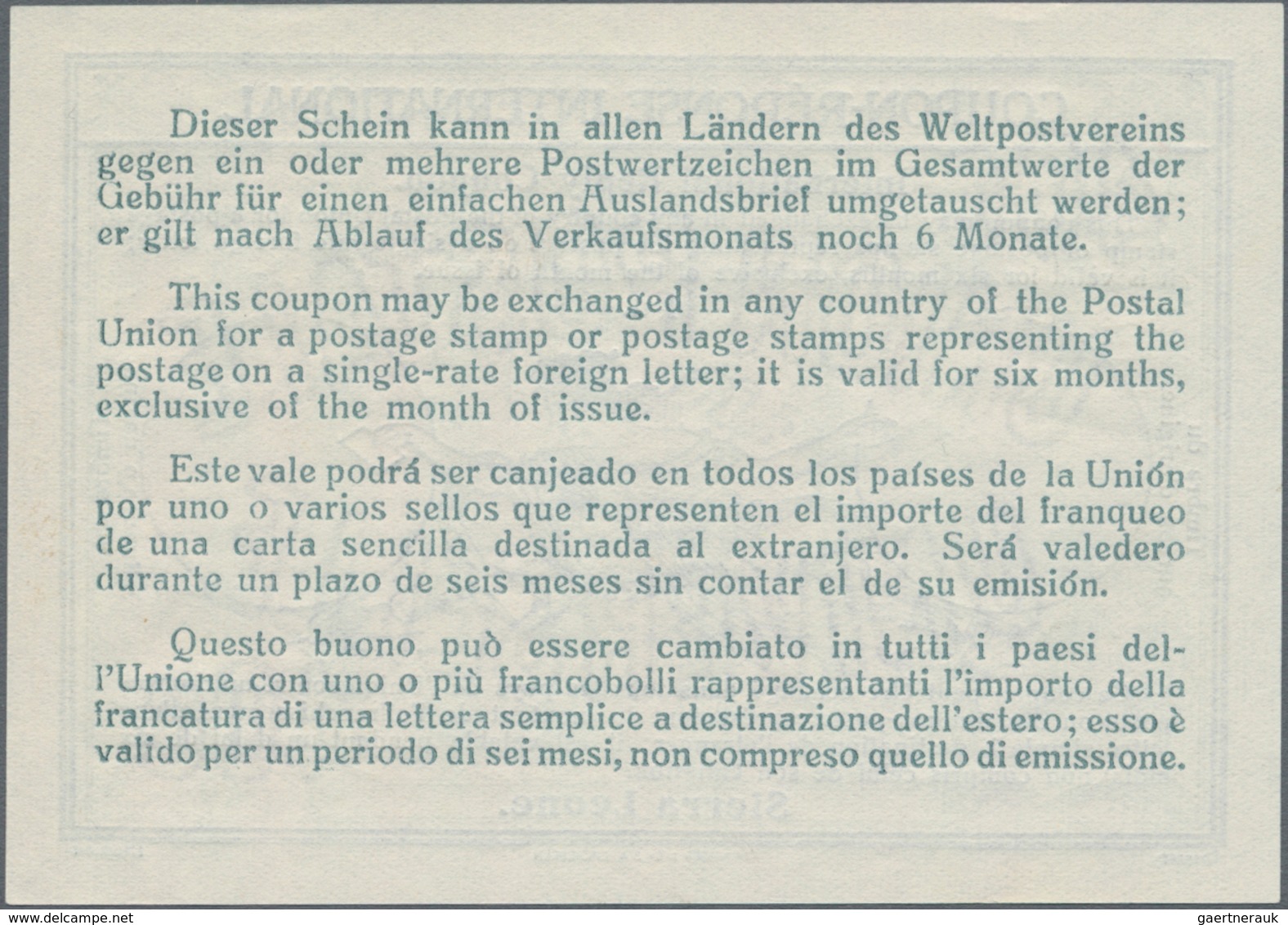 Sierra Leone: 1925. International Reply Coupon 4 D (Stockholm Type). Collector's Item From Archives! - Sierra Leone (1961-...)