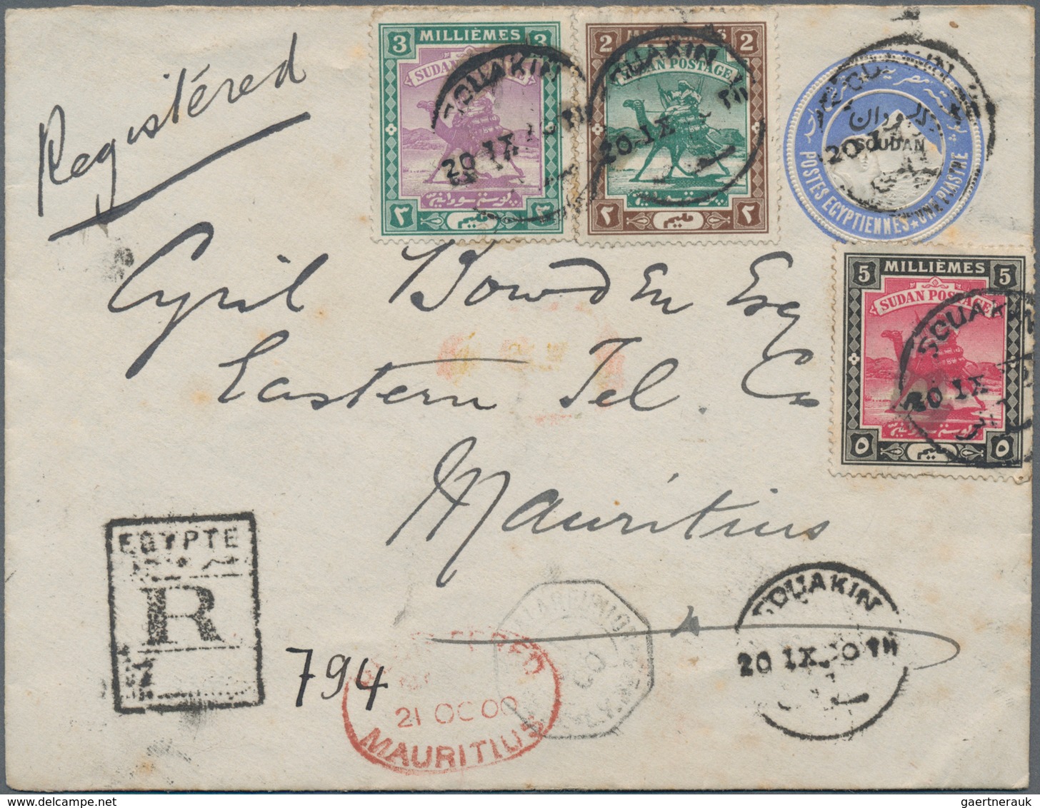 Sudan: 1898, 2 Pia Ultramarine Postal Stationery Envelope, Uprated With 2 M, 3 M And 5 M 'camel Post - Sudan (1954-...)