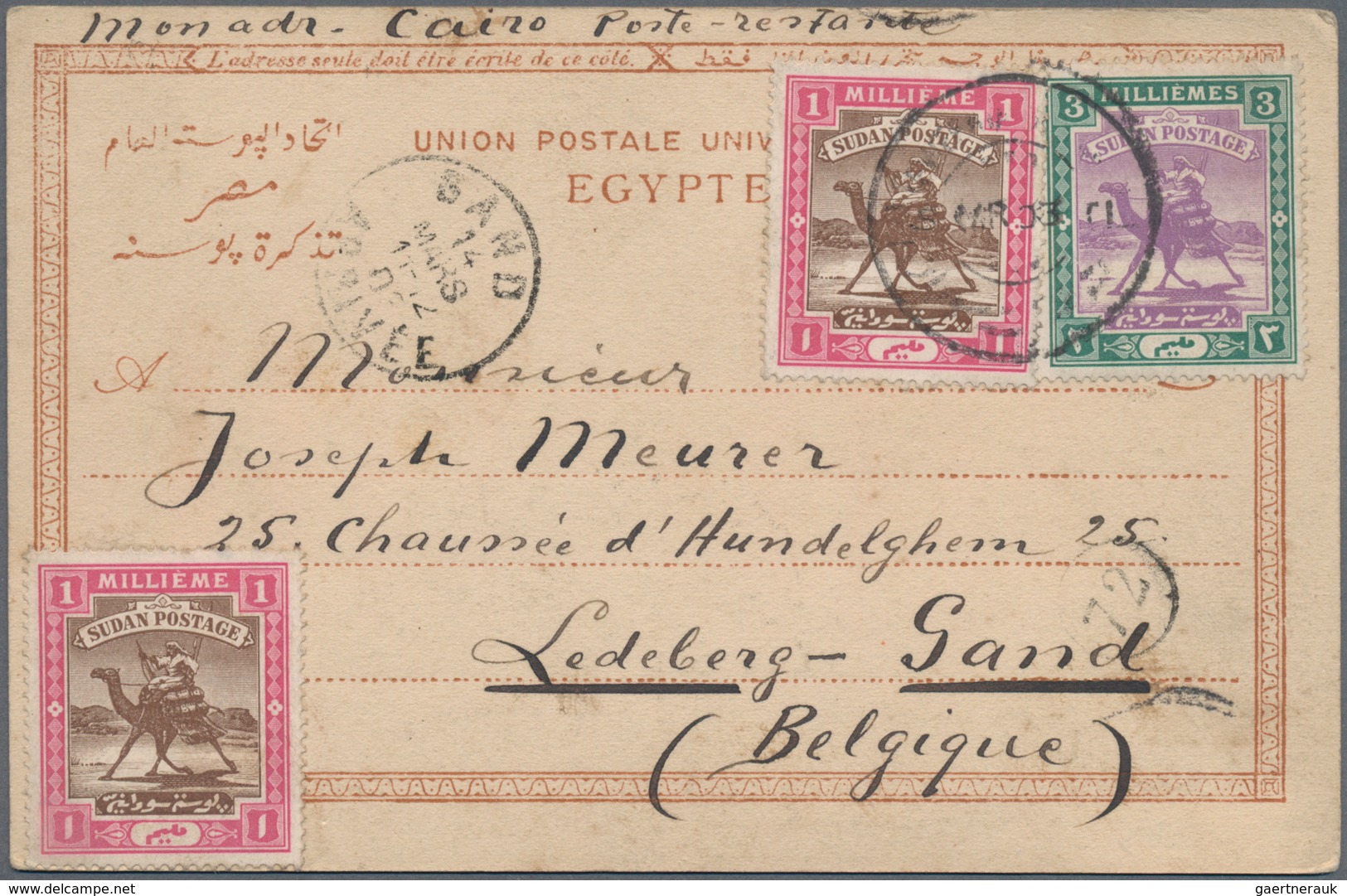 Sudan: 1899/1902, Two Viewcards Franked With Stamps Of Issue Of Camel Rider Sent To Belgium And Germ - Sudan (1954-...)