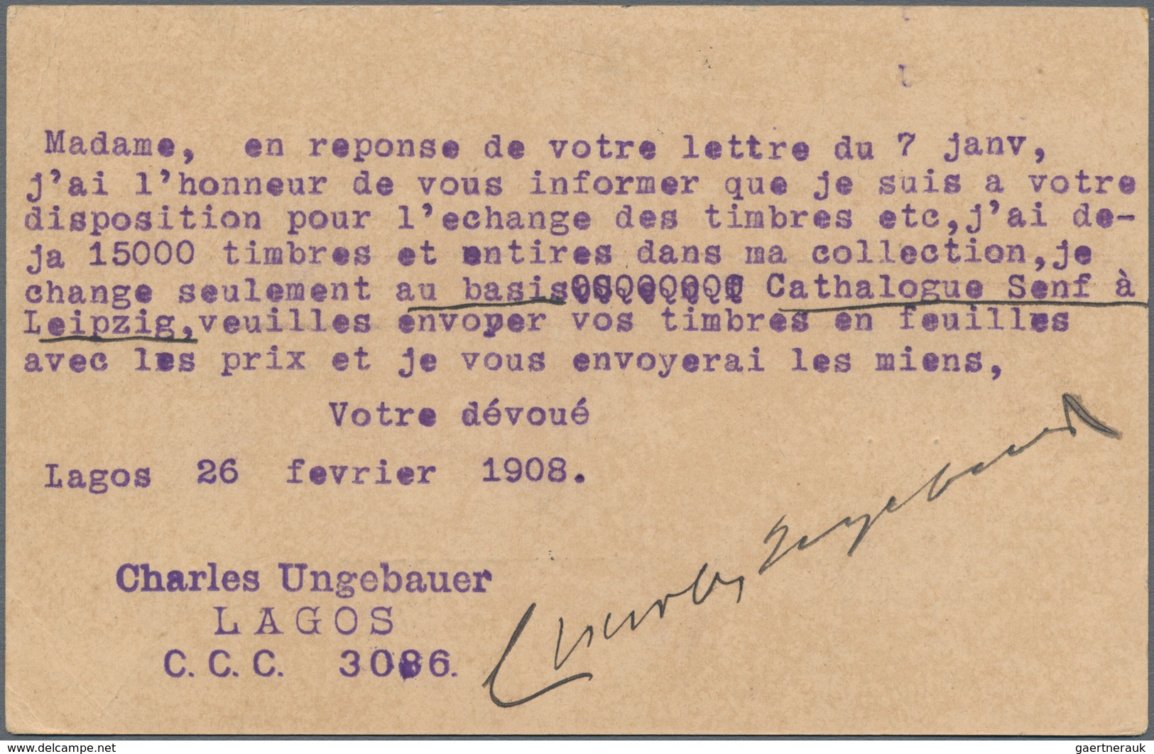 Süd-Nigeria: 1908, Stationery Card KEVII 1d Red Canc. "LAGOS FE 27 08" To Malang/Java, Netherlands I - Nigeria (...-1960)