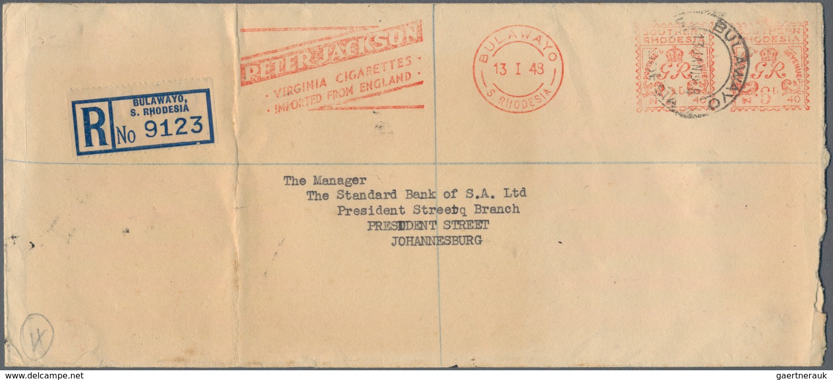 Süd-Rhodesien: 1948 (13.1.), Registered Cover Used From Bulawayo To Johannesburg With Metermark 2d. - Southern Rhodesia (...-1964)