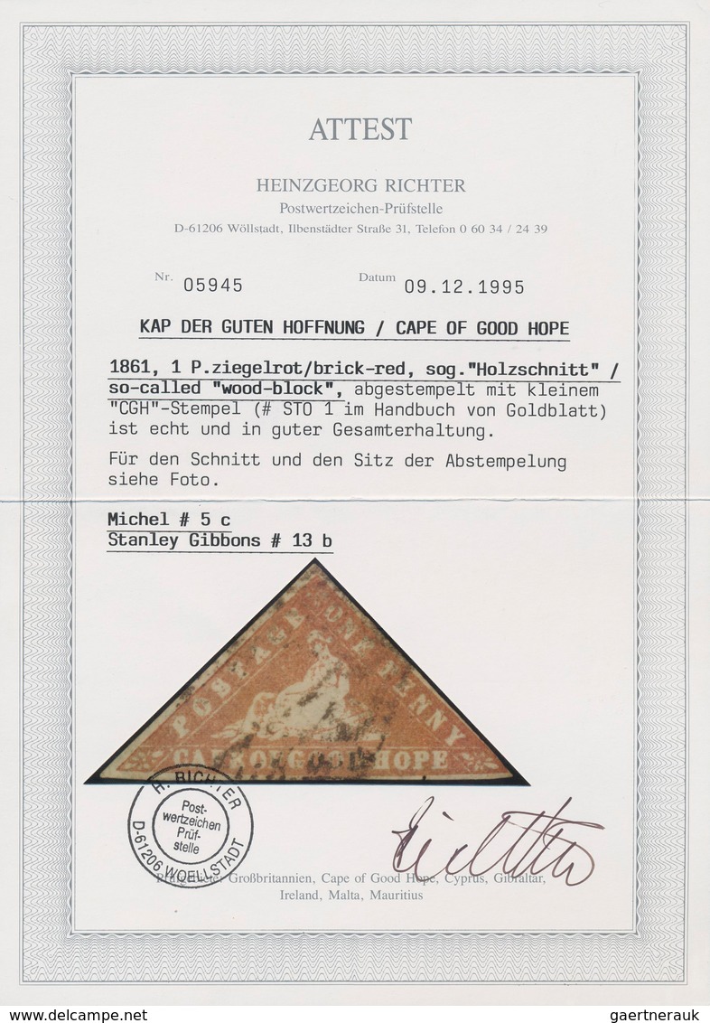 Kap Der Guten Hoffnung: 1861 "Wood-block" 1d. Brick-red On Laid Paper, Used And Cancelled By Small " - Kap Der Guten Hoffnung (1853-1904)