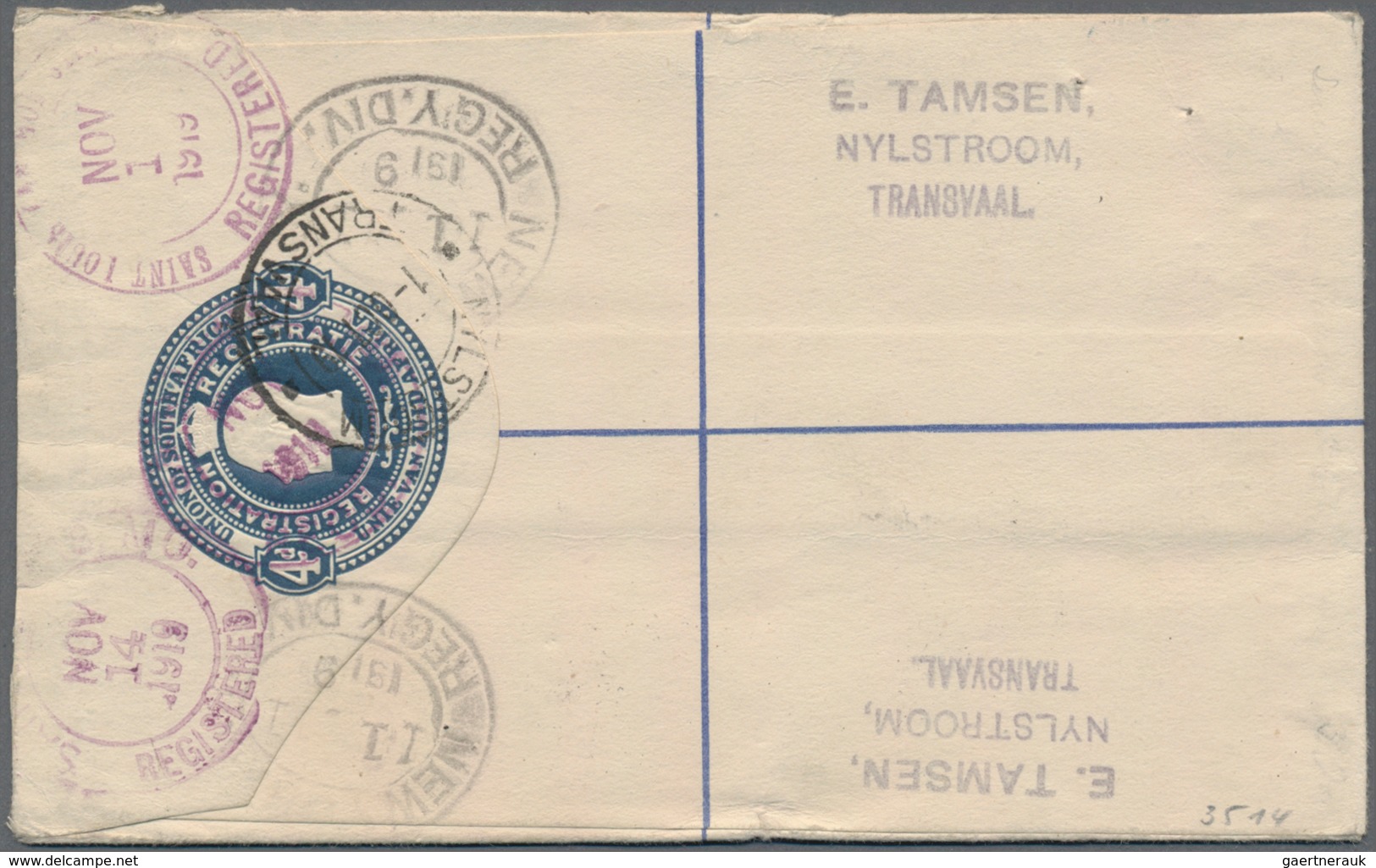 Transvaal - Ganzsachen: 1914/1919, Avis De Reception, Two Uprated Registered Stationery Envelopes Fr - Transvaal (1870-1909)